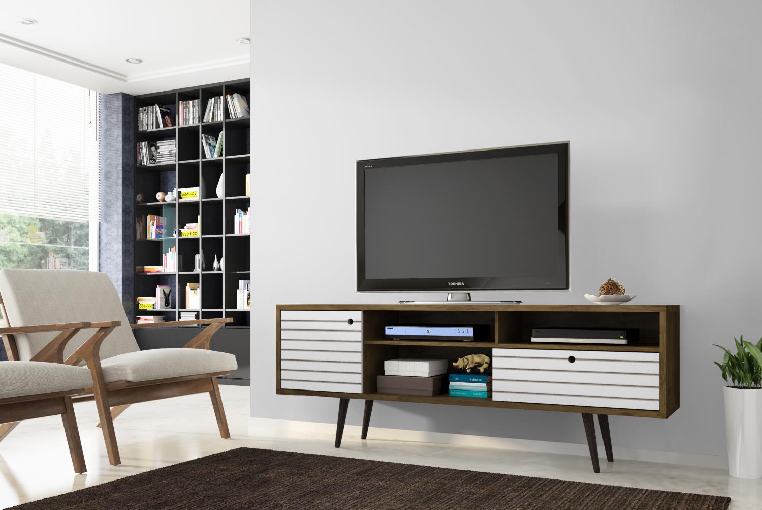 Lekedi 71" TV Stand - Rustic Brown/White