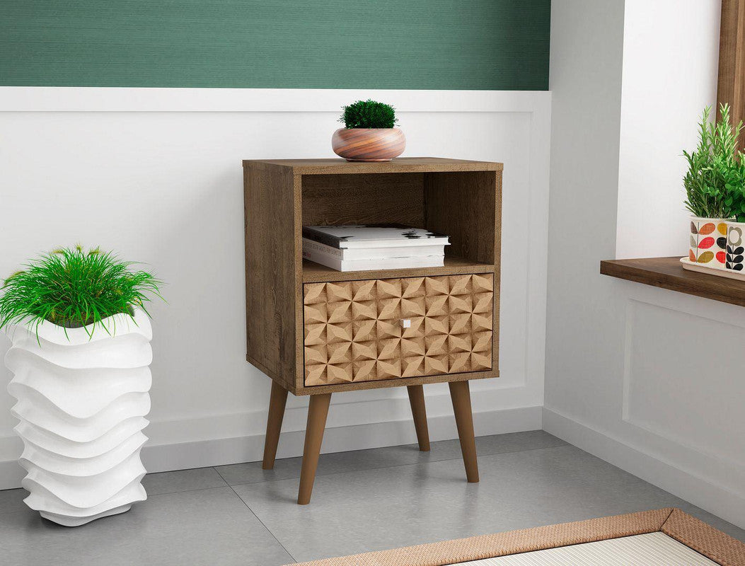 Lekedi I Night Table - Rustic Brown/3D Brown Print