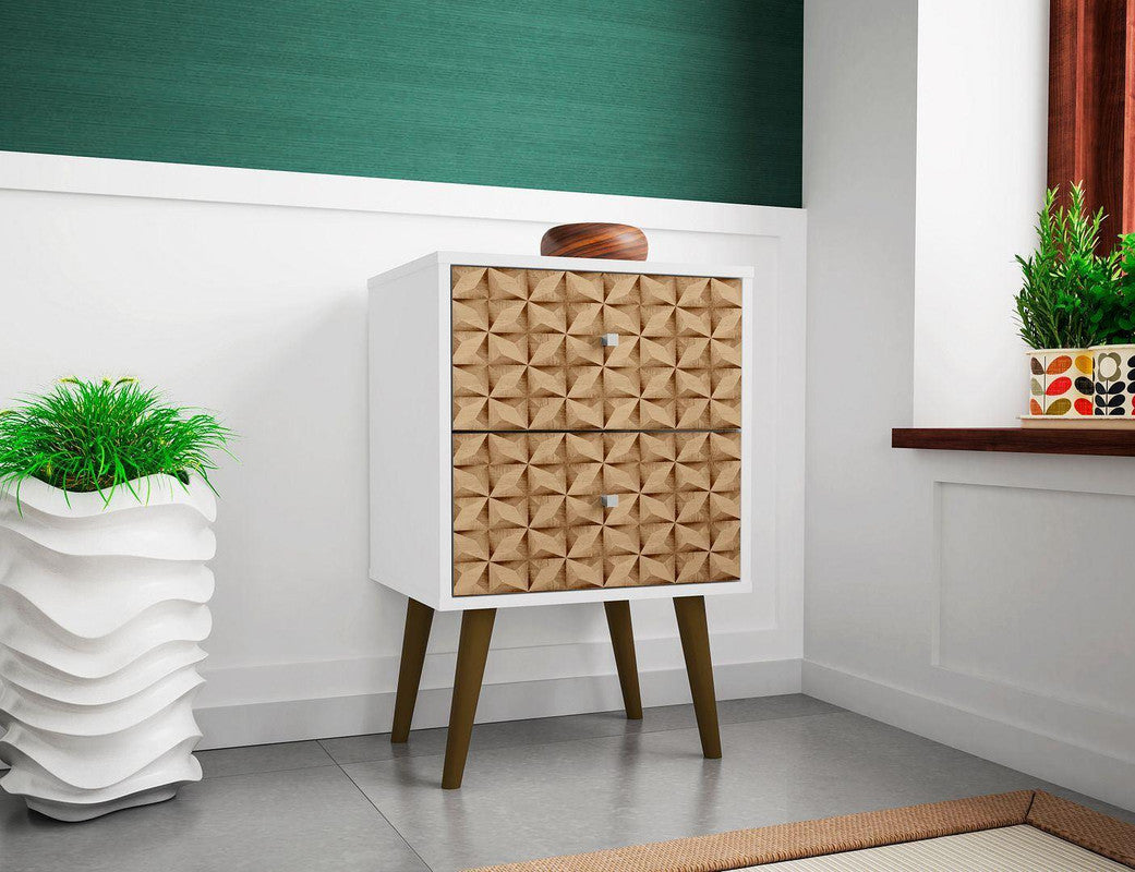 Lekedi II Night Table - White/3D Brown Print