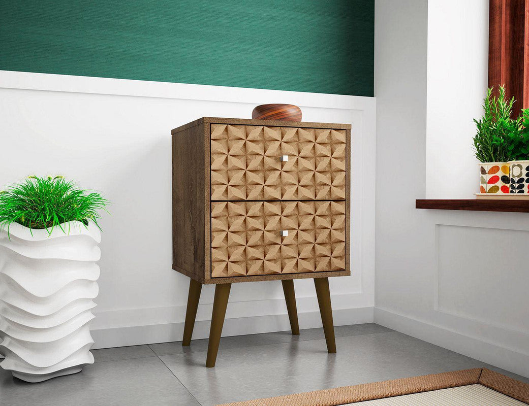 Lekedi II Night Table - Rustic Brown/3D Brown Print