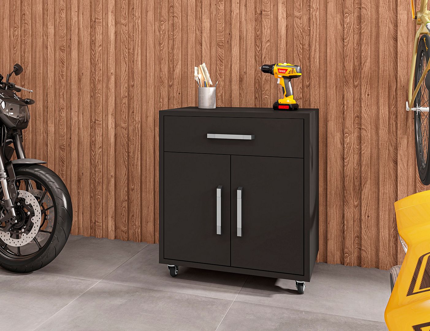 Lunde Mobile Garage Storage Cabinet - Black Matte