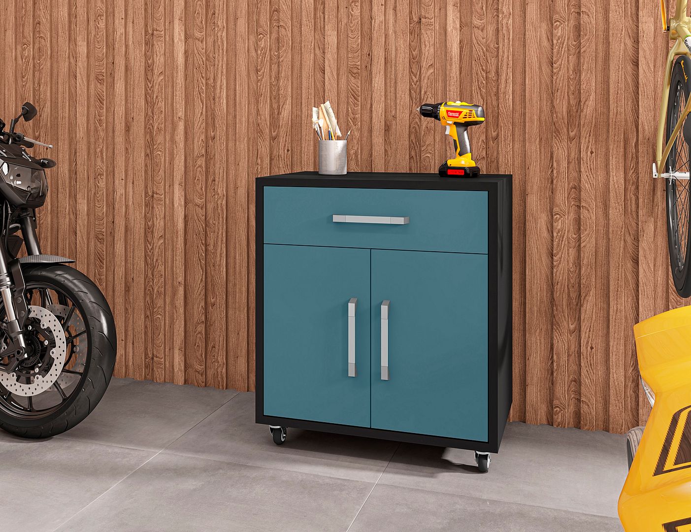 Lunde Mobile Garage Storage Cabinet - Blue Gloss