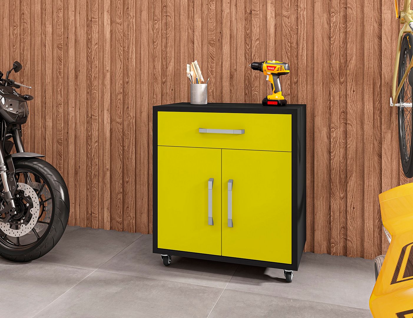 Lunde Mobile Garage Storage Cabinet - Yellow Gloss
