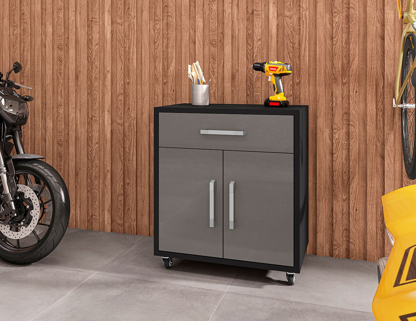 Lunde Mobile Garage Storage Cabinet - Grey Gloss