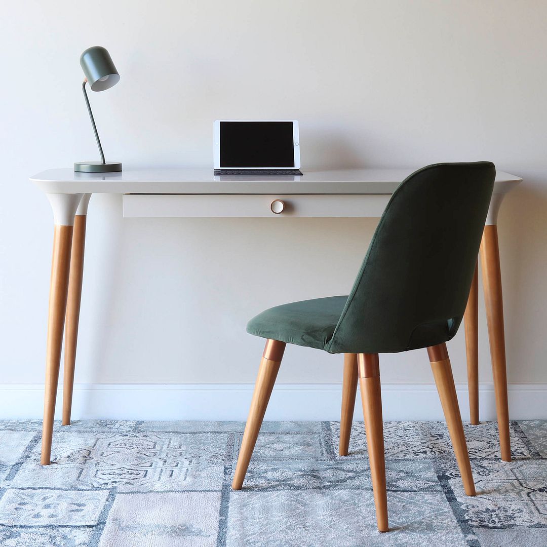 Cinkota Compact Pine Wood Office Desk - Off White / Cinnamon