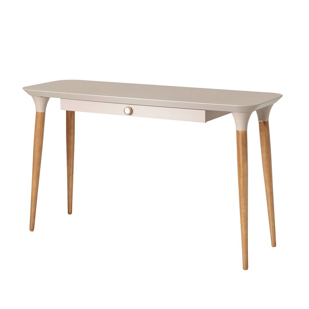 Cinkota Compact Pine Wood Office Desk - Off White / Cinnamon