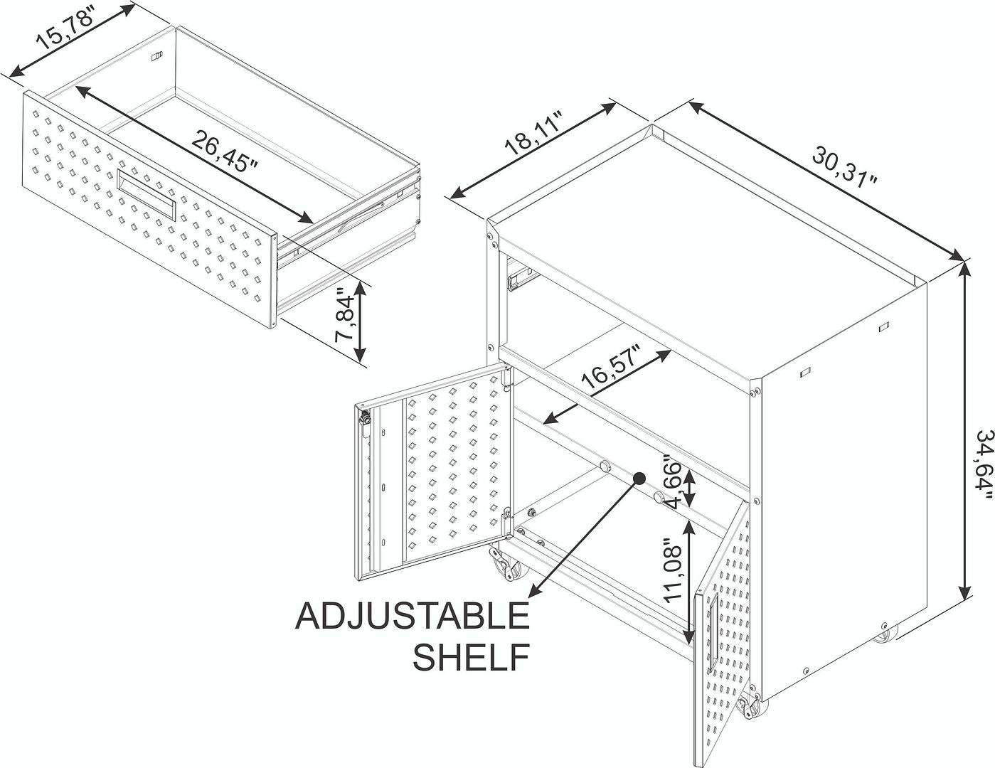 Maximus 31.5" Mobile Garage Cabinet with Drawer/Shelves - White