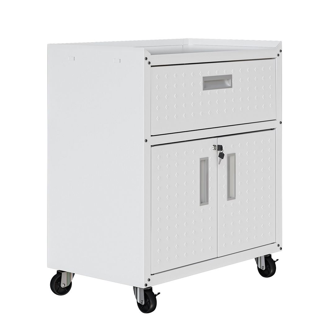 Maximus 31.5" Mobile Garage Cabinet with Drawer/Shelves - White