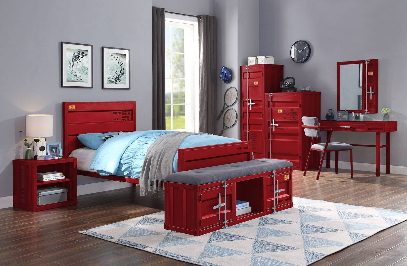 Konto Industrial Nightstand - Red