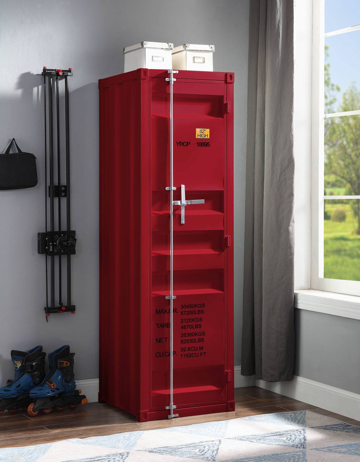 Konto Industrial Tall Wardrobe - Red