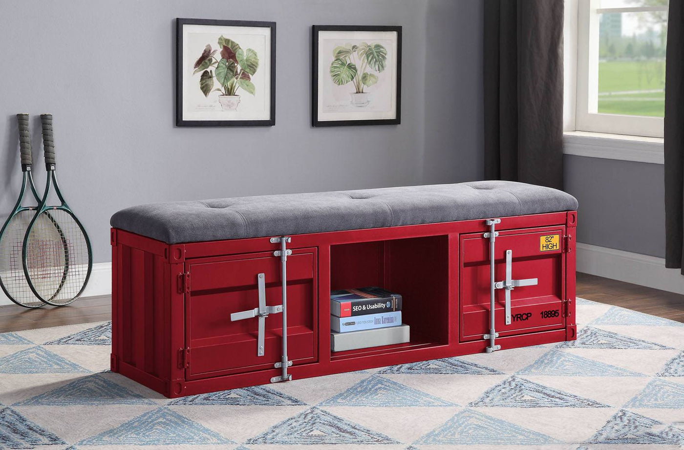 Konto Industrial Storage Bench - Red/Grey