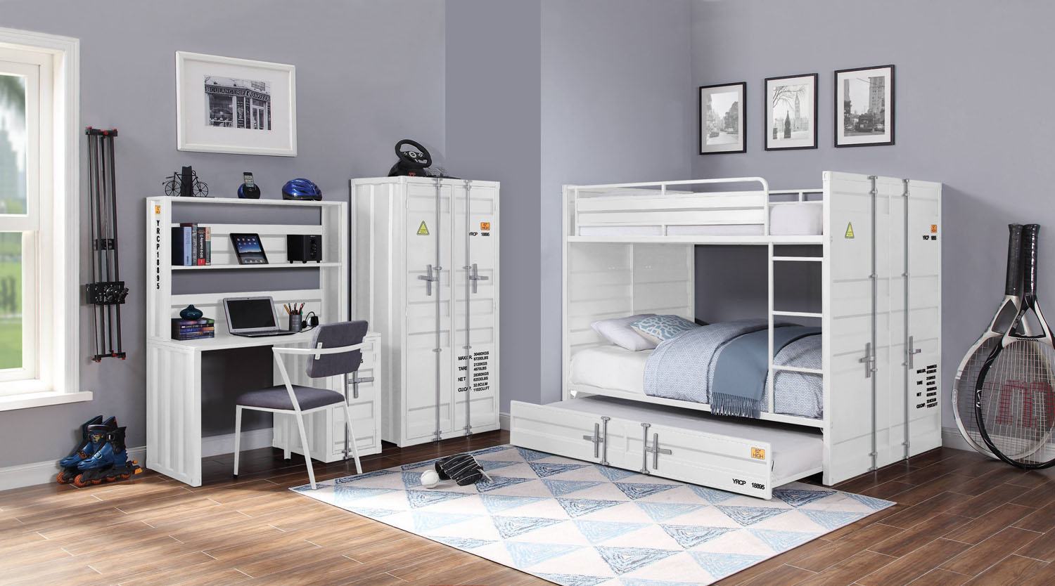 Konto Industrial Desk and Hutch - White