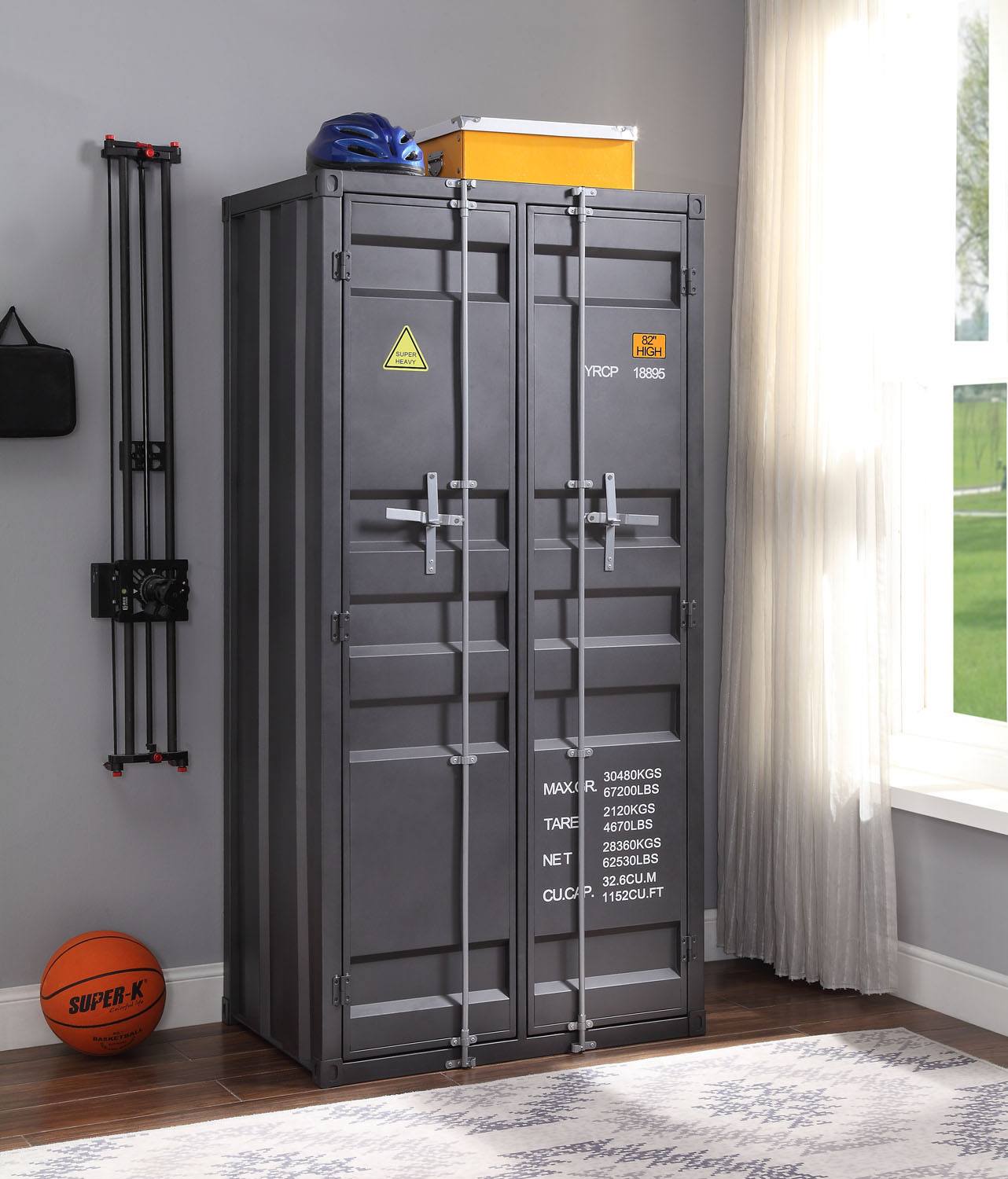 Konto I Industrial Tall Wardrobe - Gunmetal Grey