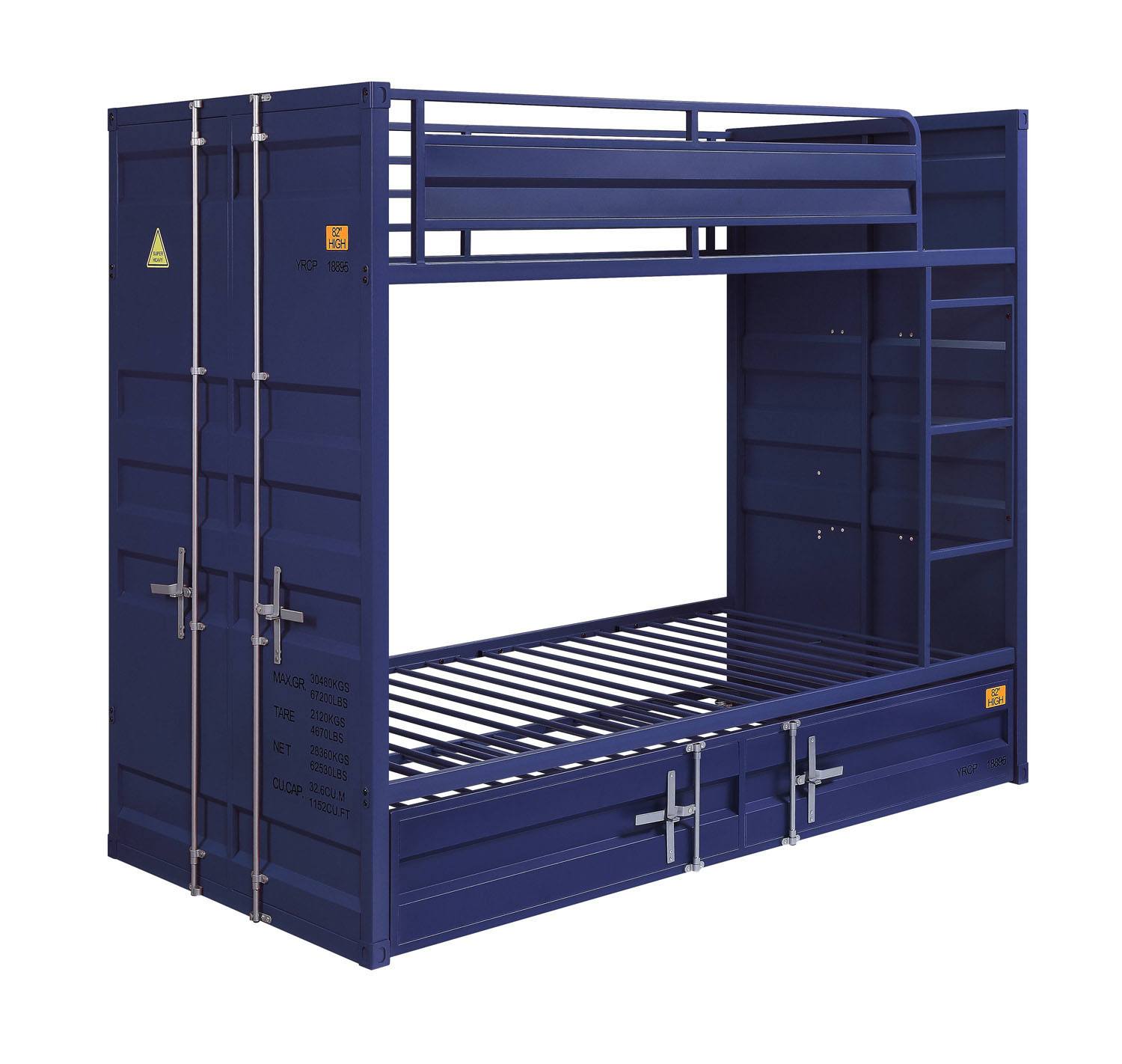 Konto Industrial Twin Bunk Bed with Trundle - Blue