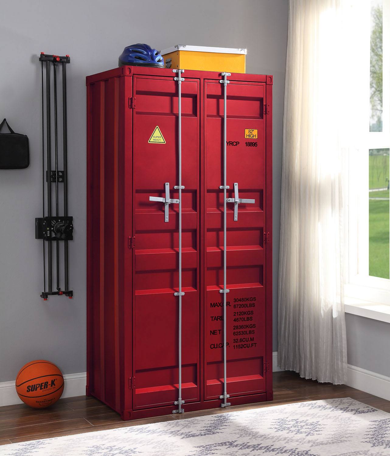 Konto I Industrial Tall Wardrobe - Red