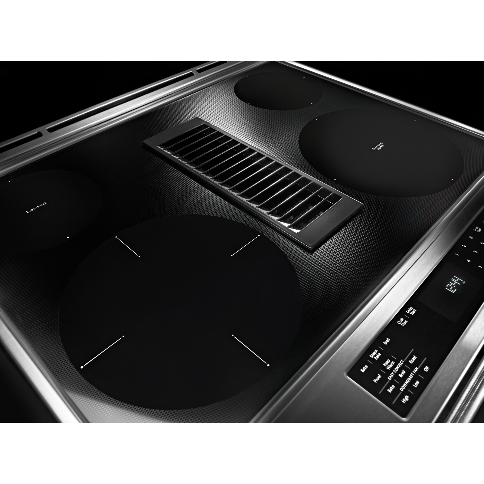KitchenAid Stainless Steel 30” Front Control Slide-In Electric Convection Downdraft Range (6.4 Cu. Ft.) - KSEG950ESS