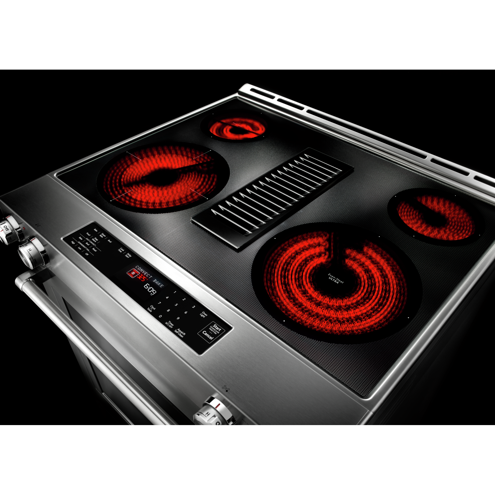 KitchenAid Stainless Steel 30” Front Control Slide-In Electric Convection Downdraft Range (6.4 Cu. Ft.) - KSEG950ESS