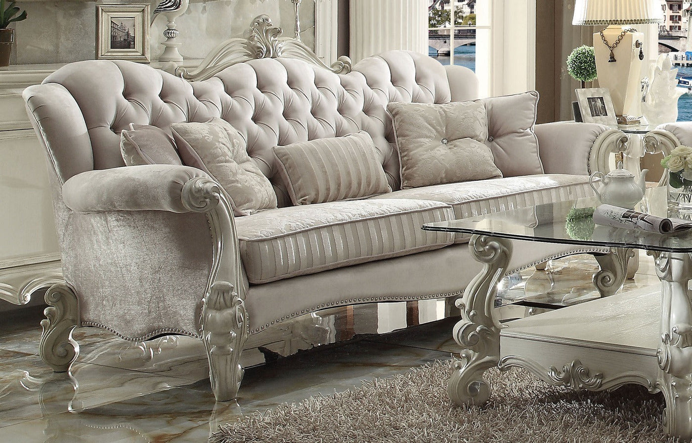 Escalera Sofa - Ivory Velvet and Bone White