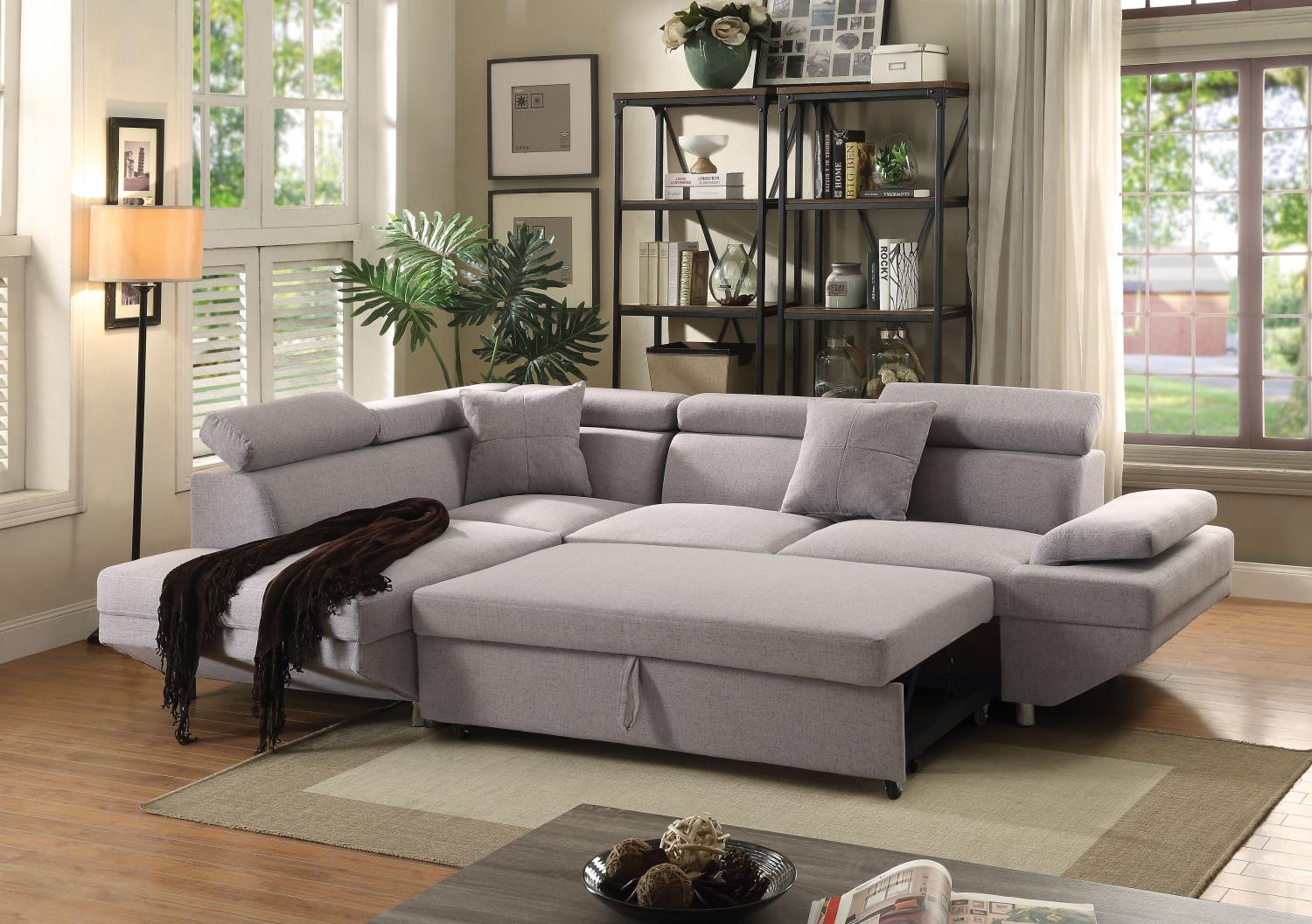 Ben Upholstered Sleeper Sectional - Grey