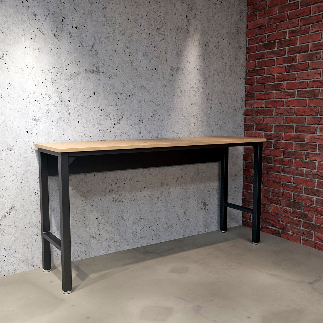 Maximus Natural Wood/Steel Garage Table - Charcoal Grey