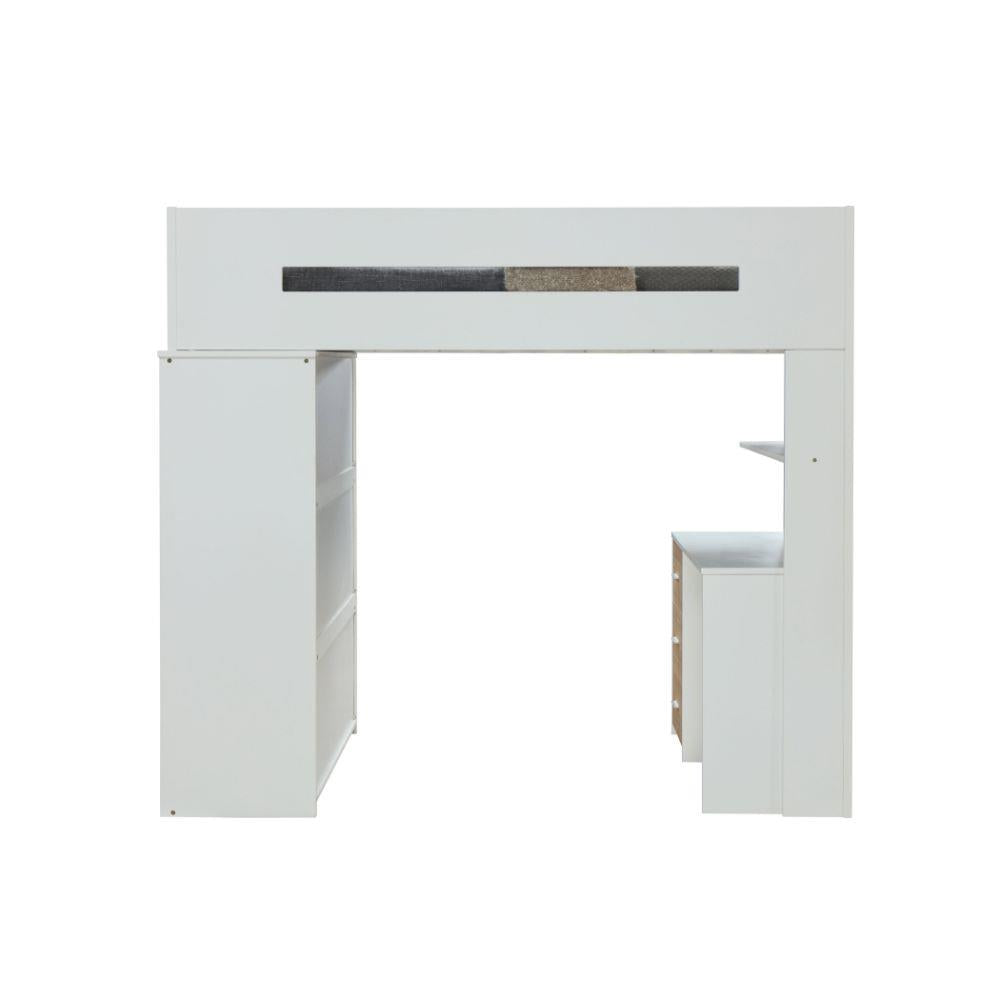 Mangana Twin Loft Bed with Bookcase - White/Natural