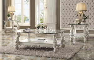 Escalera Coffee Table - Bone White and Clear Glass