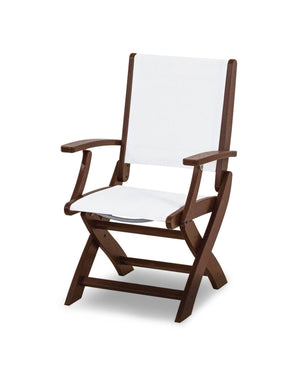 POLYWOODÂ® Coastal Folding Chair - Satin Mahogany/Mahogany/White Sling