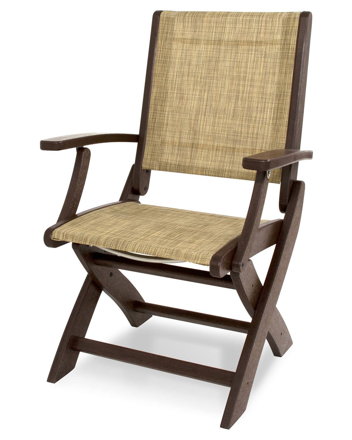 POLYWOODÂ® Coastal Folding Chair - Satin Mahogany/Mahogany/Burlap