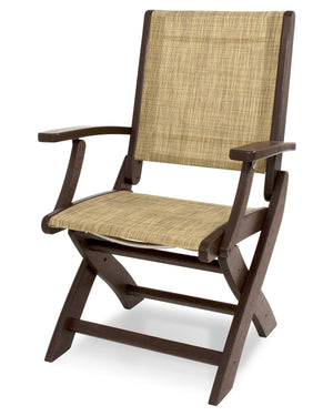 POLYWOODÂ® Coastal Folding Chair - Satin Mahogany/Mahogany/Burlap
