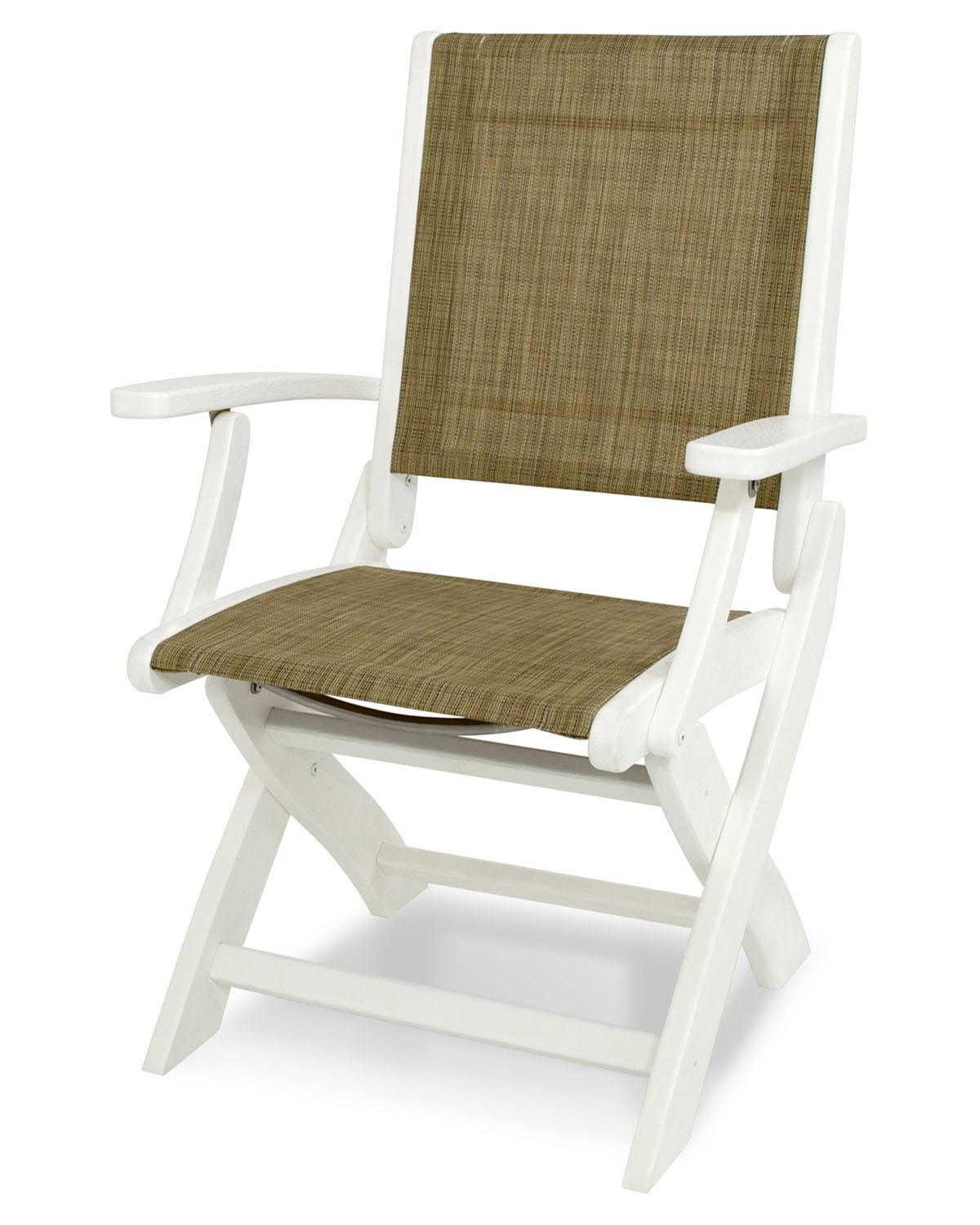 POLYWOODÂ® Coastal Folding Chair - White/ Burlap