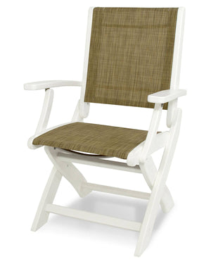 POLYWOODÂ® Coastal Folding Chair - White/ Burlap