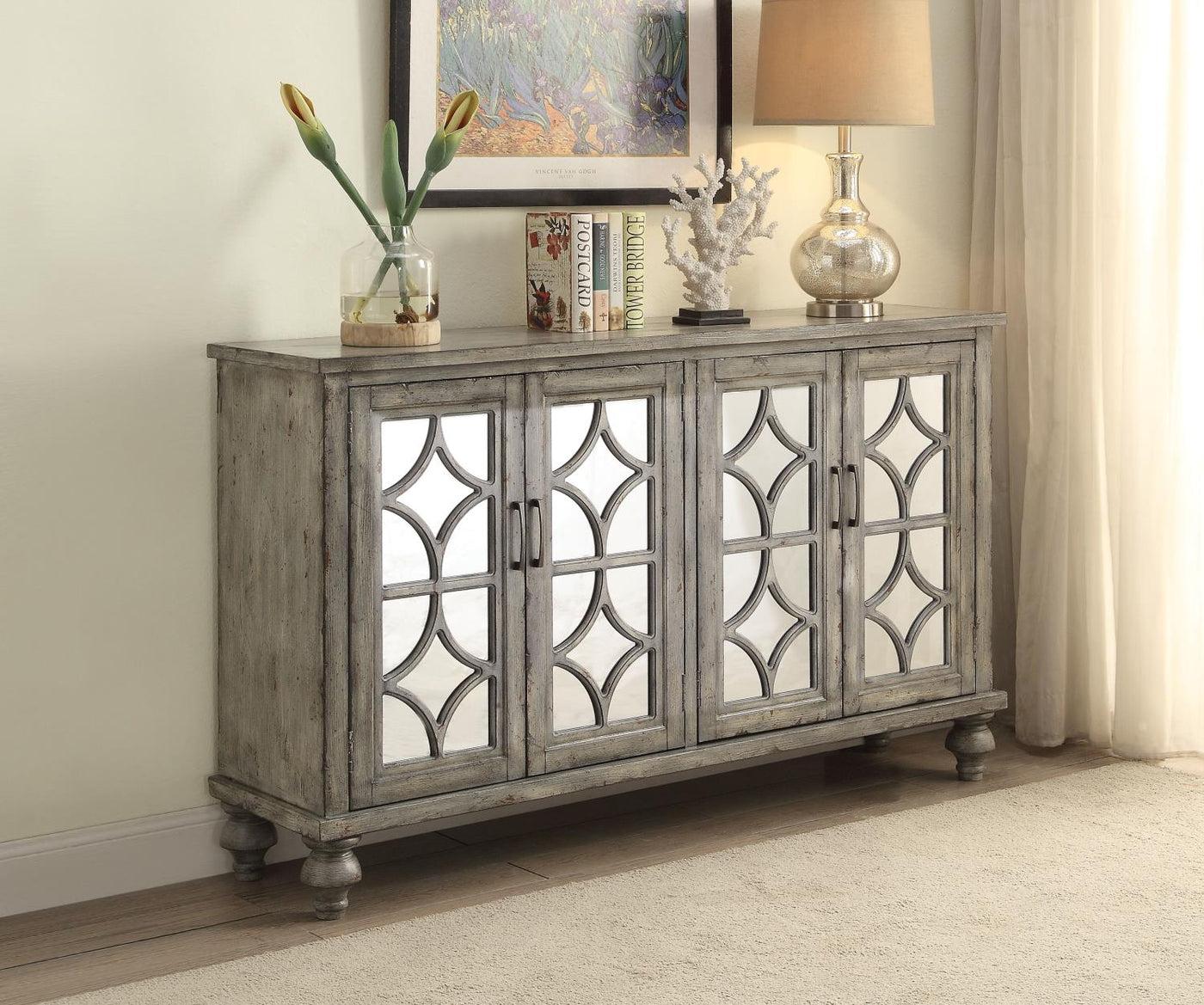 Klisa Console Table with Four Doors - Weathered Grey