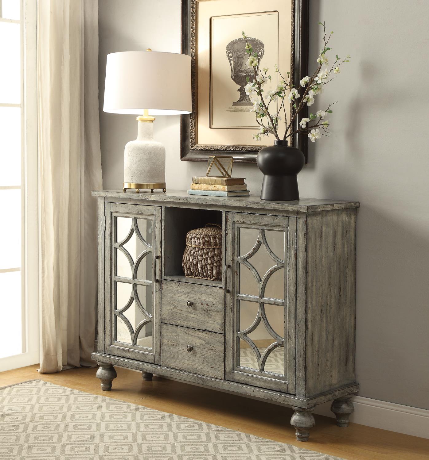 Klisa Console Table with Two Doors and Two Drawers- Weathered Grey