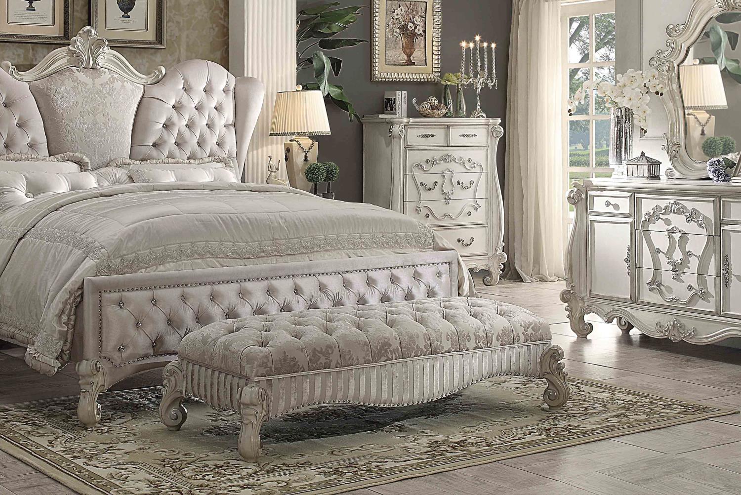 Escalera Bench - Ivory Fabric and Bone White