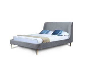 Stege Velvet Queen Bed - Grey