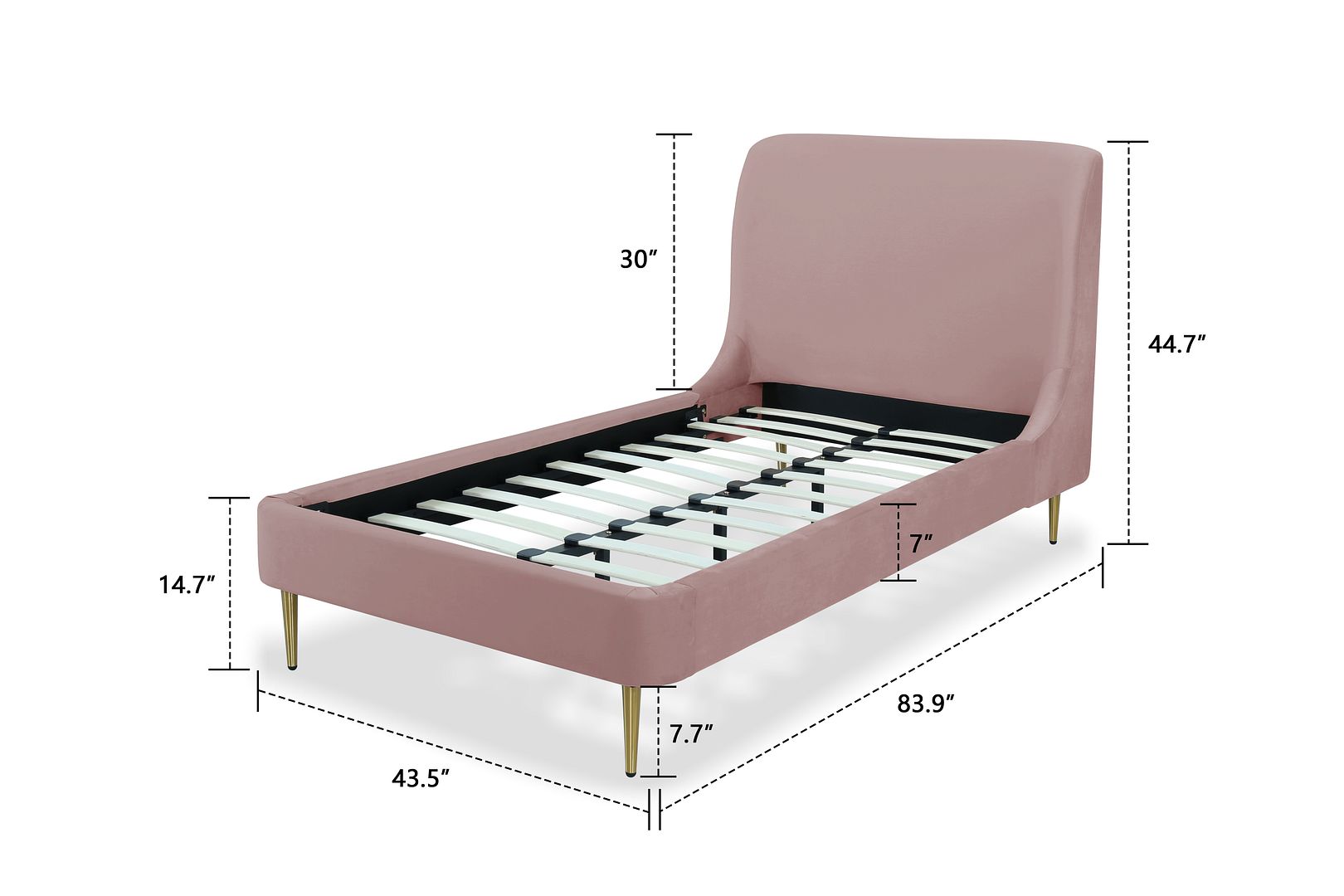 Stege Twin Bed - Blush with Gold Legs