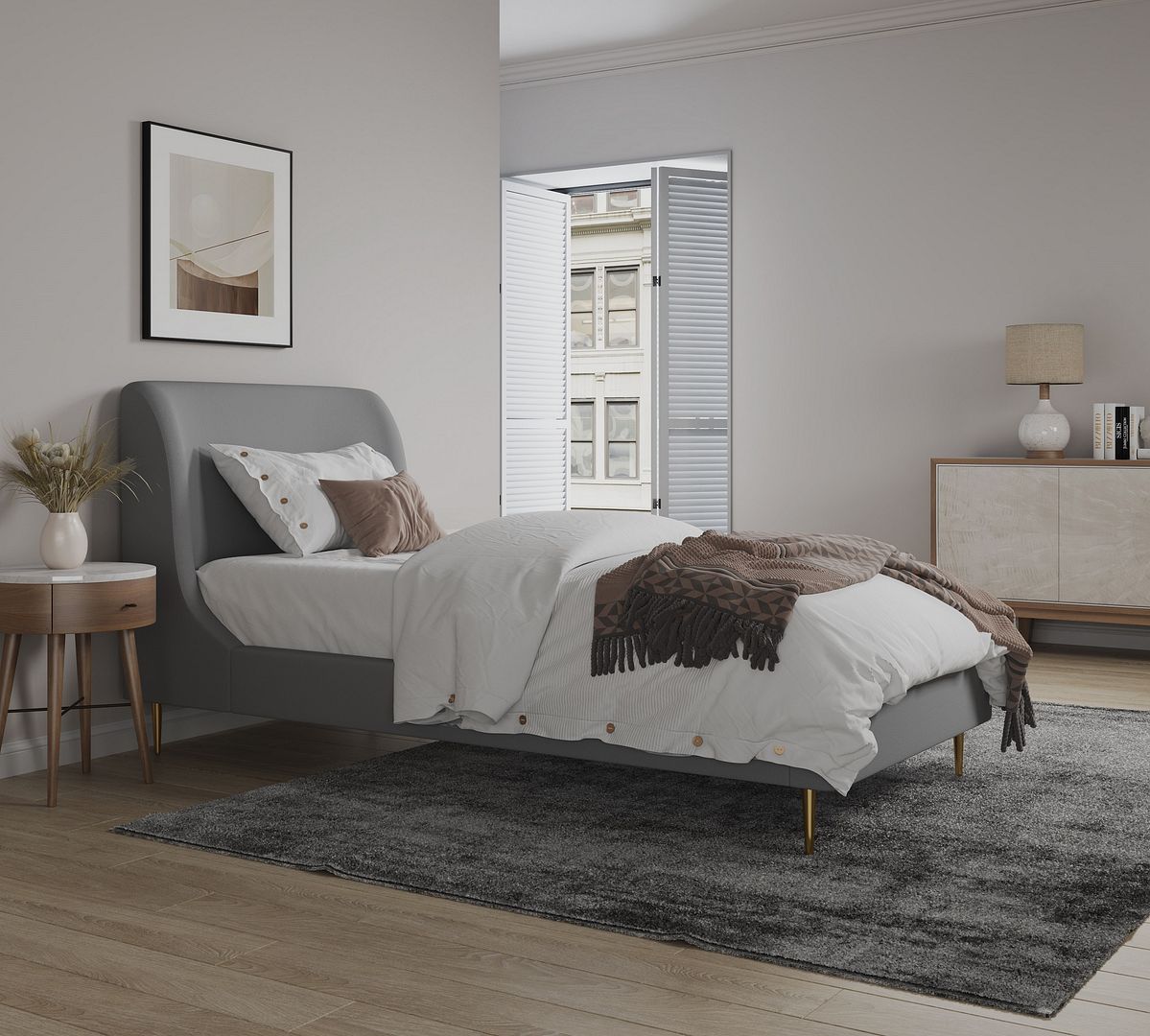 Stege Twin Bed - Grey with Gold Legs