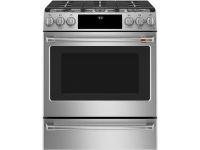 Café™ Stainless Steel 30" Slide-In Front Control Dual-Fuel Convection Range with Air Fry and Warming Drawer (5.7 Cu.Ft) - CC2S900P2MS1