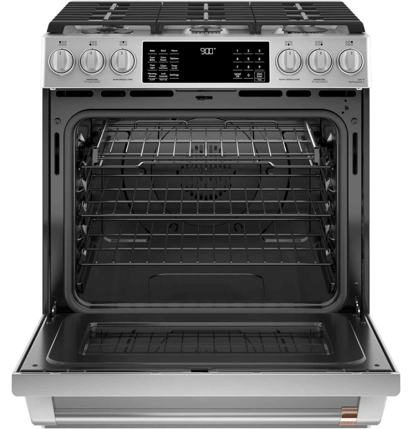 Café™ Stainless Steel 30" Slide-In Front Control Dual-Fuel Convection Range with Air Fry and Warming Drawer (5.7 Cu.Ft) - CC2S900P2MS1