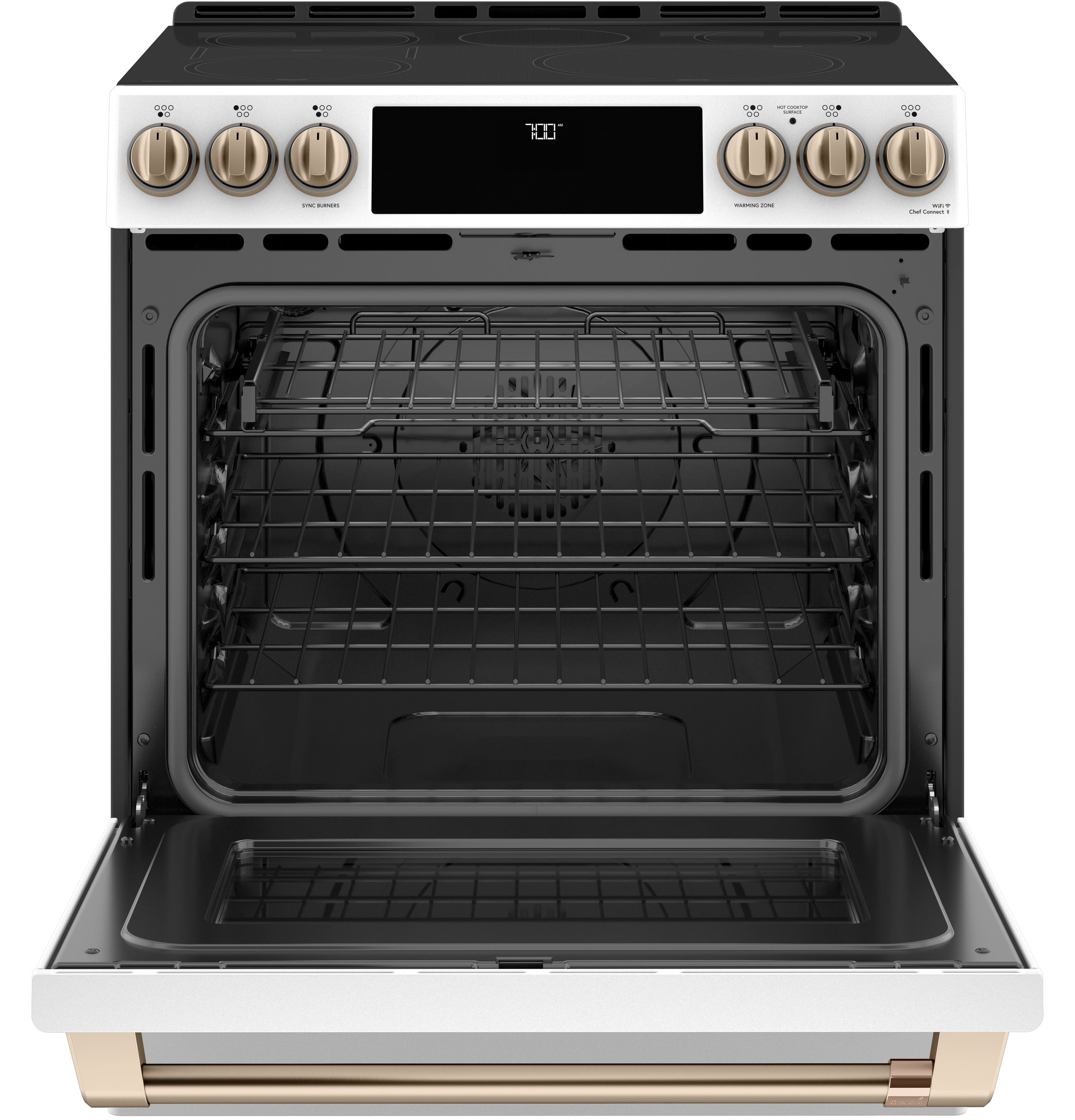 Café™ Matte White 30'' Slide-In Front Control Radiant and Convection Range with Air Fry and Warming Drawer (5.7 Cu.Ft)- CCES700P4MW2