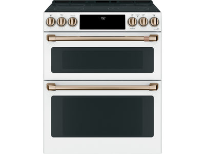 Café™ Matte White 30" Slide-In Front Control Radiant and Convection Double Oven Range with Air Fry (6.7 Cu.Ft) - CCES750P4MW2