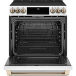 Café™ Matte White 30'' Slide-In Front Control Induction and Convection Range with Warming Drawer (5.7 Cu.Ft) - CCHS900P4MW2