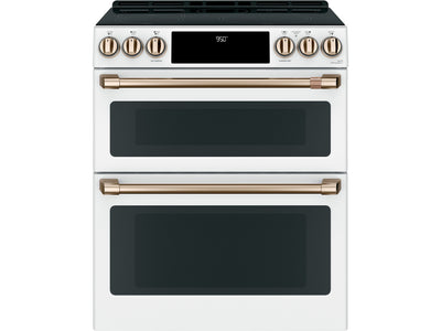 Café™ Matte White 30" Slide-In Front Control Induction and Convection Double Oven Range (7.0 Cu.Ft) - CCHS950P4MW2