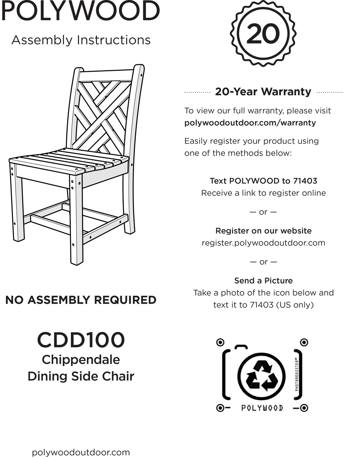 POLYWOODÂ® Chippendale Dining Side Chair - White