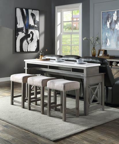 Poitou 4-Piece Marble Counter-Height Dining Set - Grey Oak