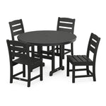 POLYWOODÂ® Lakeside 5-Piece Round Farmhouse Side Chair Dining Set - Black