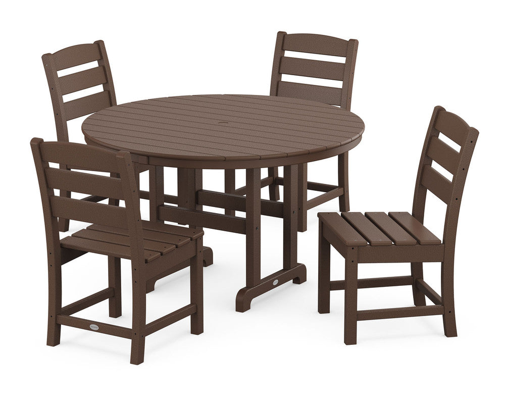 POLYWOODÂ® Lakeside 5-Piece Round Farmhouse Side Chair Dining Set - Mahogany