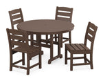POLYWOODÂ® Lakeside 5-Piece Round Farmhouse Side Chair Dining Set - Mahogany