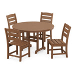POLYWOODÂ® Lakeside 5-Piece Round Farmhouse Side Chair Dining Set - Teak