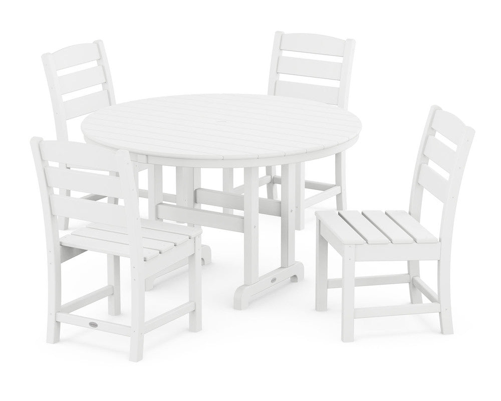 POLYWOODÂ® Lakeside 5-Piece Round Farmhouse Side Chair Dining Set - White